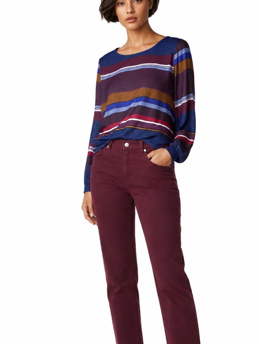 Loft Stripe Multi-color Long Sleeve Lightweight Blouse